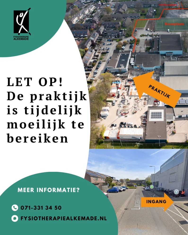 Let op! Beperkte bereikbaarheid en parkeergelegenheid bij de praktijk.  